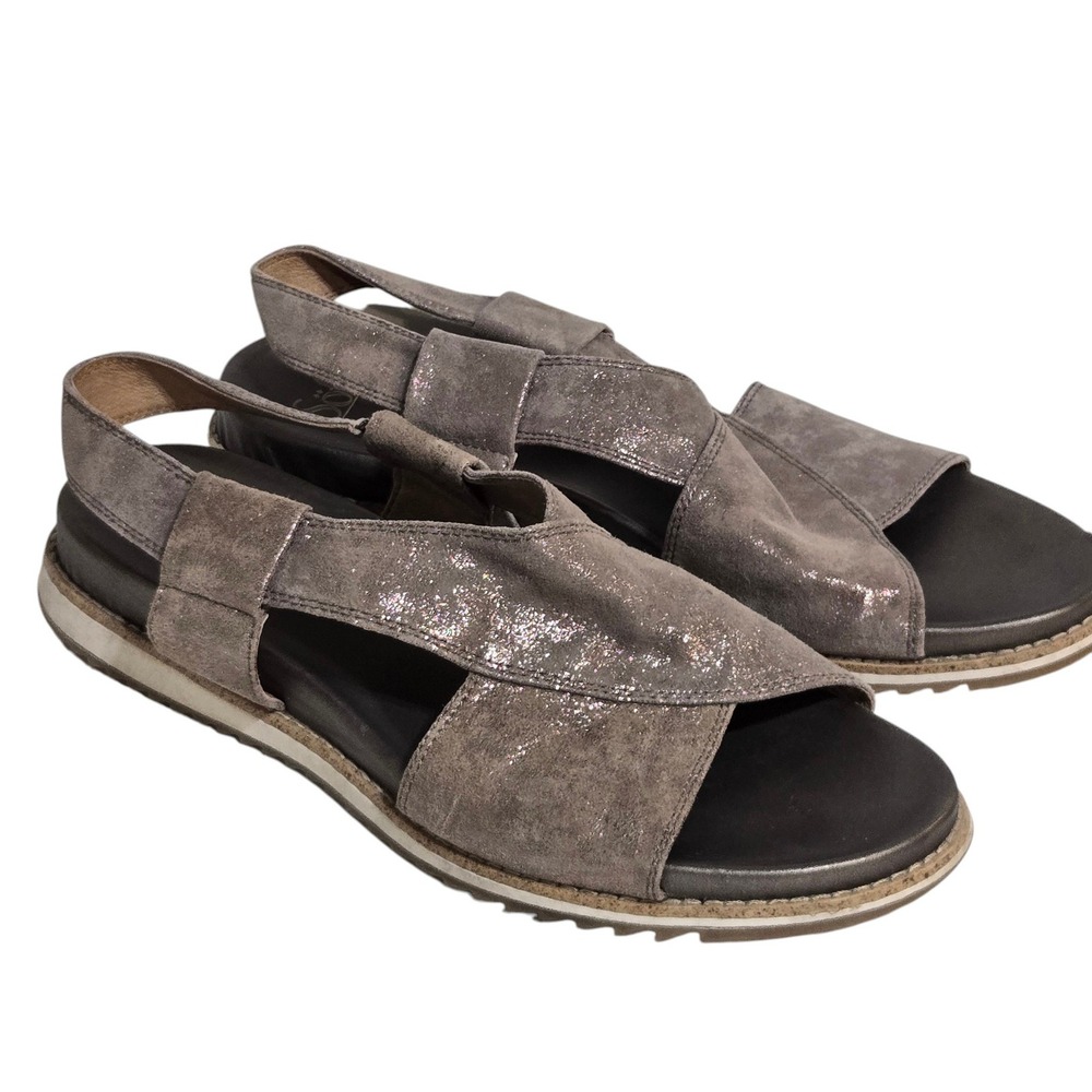 Sofft Forri Sport Sandals Women 11M Taupe smoke Metallic Suede Slingback Comfort